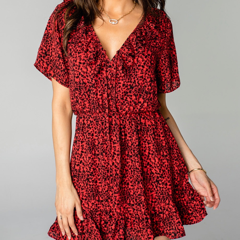 BuddyLove Trixy Mini Dress - Red and Black spotted pattern